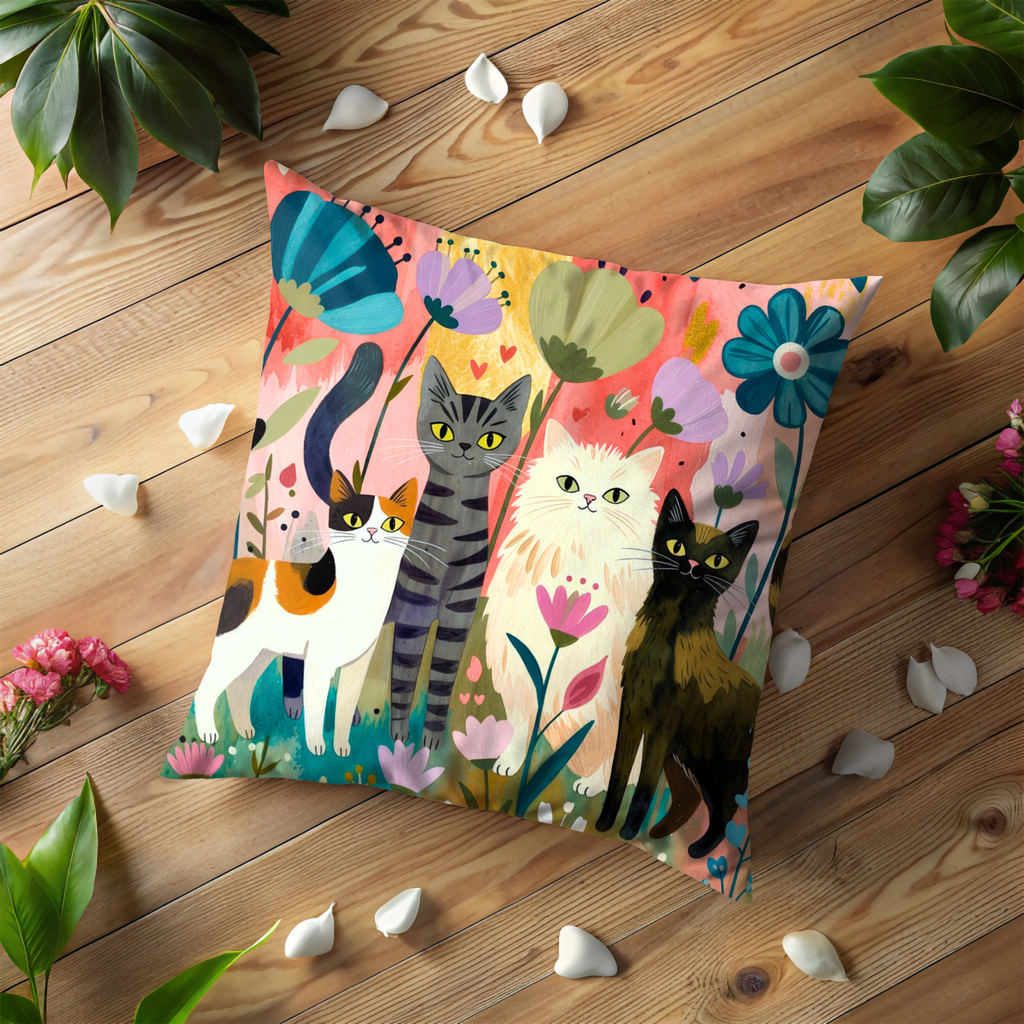 Cute Cats Pillow Cover | Playful Animal Art | Cheerful Decor