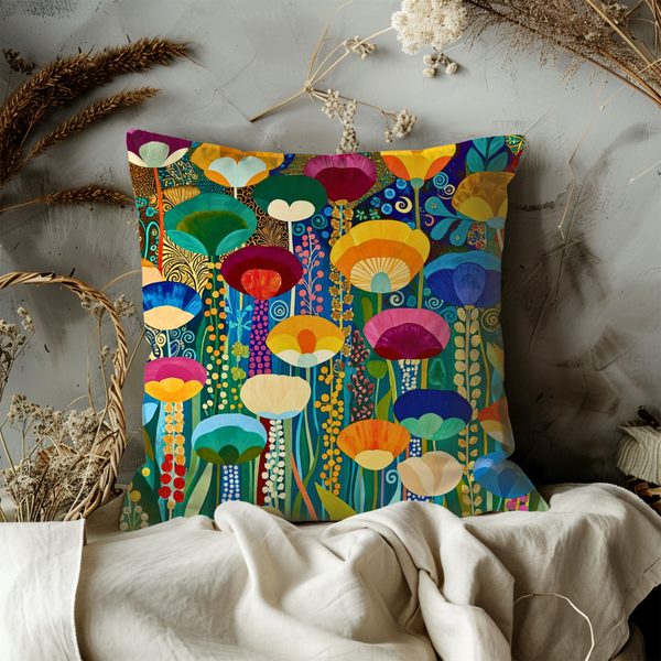 Colorful Abstract Flower Pillow Cover | Vibrant Botanical Art | Bold Nature Decor