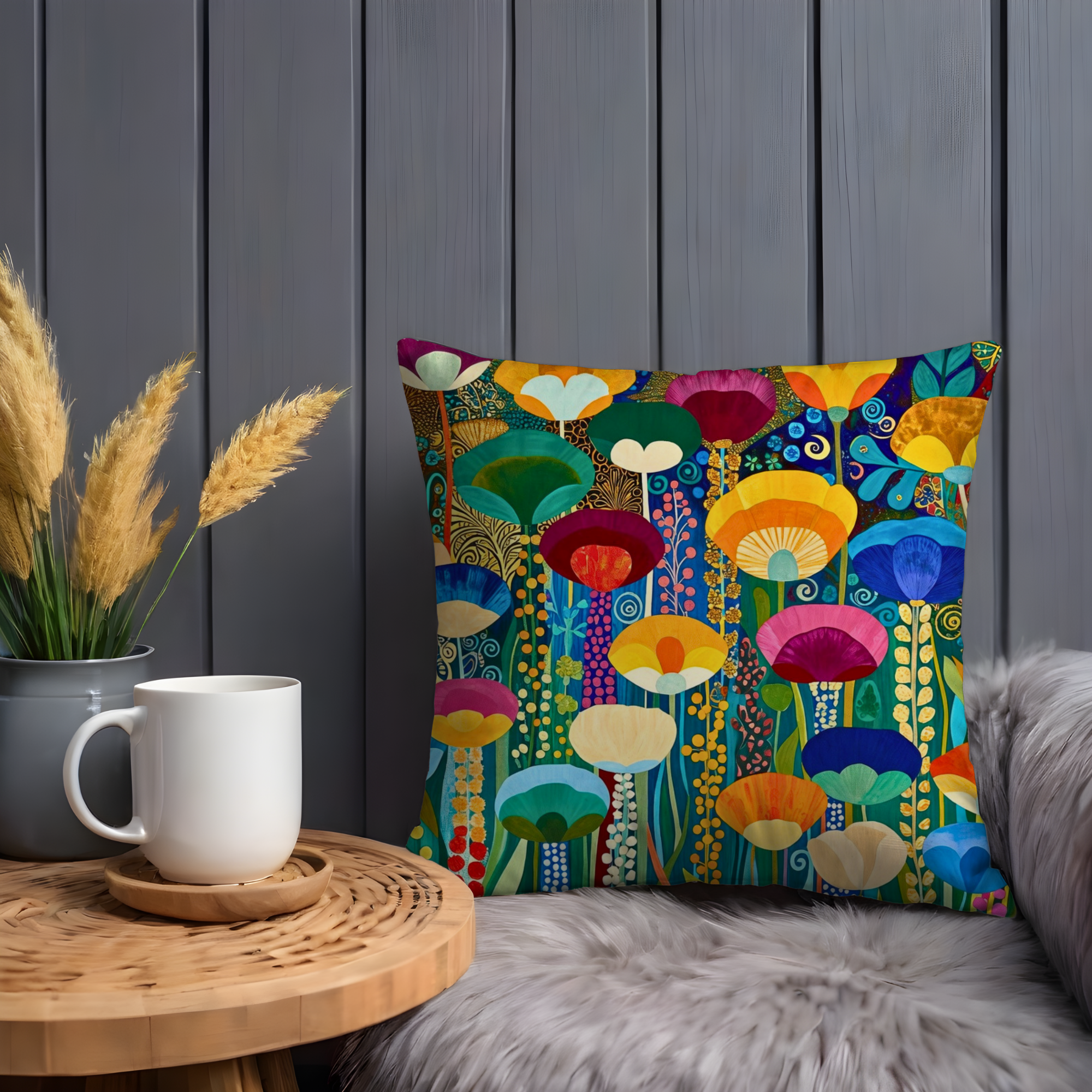 Colorful Abstract Flower Pillow Cover | Vibrant Botanical Art | Bold Nature Decor