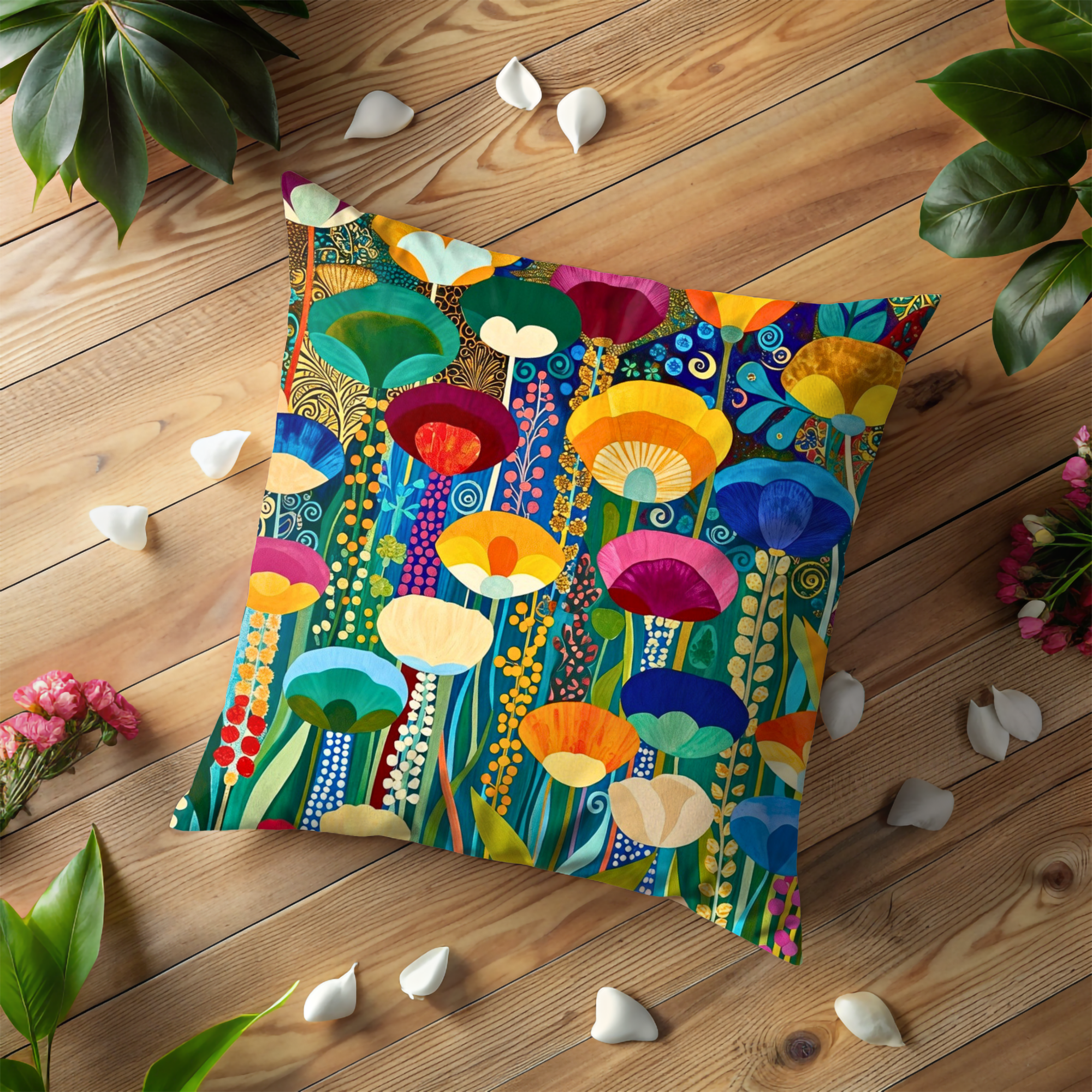 Colorful Abstract Flower Pillow Cover | Vibrant Botanical Art | Bold Nature Decor