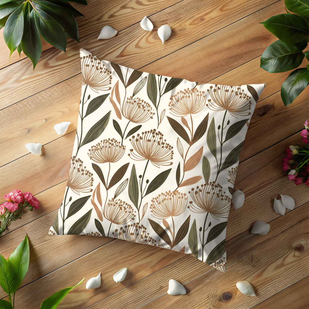 Earthy Allium Flower Pattern Pillow Cover | Modern Botanical Art | Neutral Decor