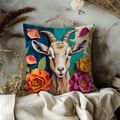 Goat Floral Portrait Pillow Cover | Whimsical Animal Art | Nature Decor