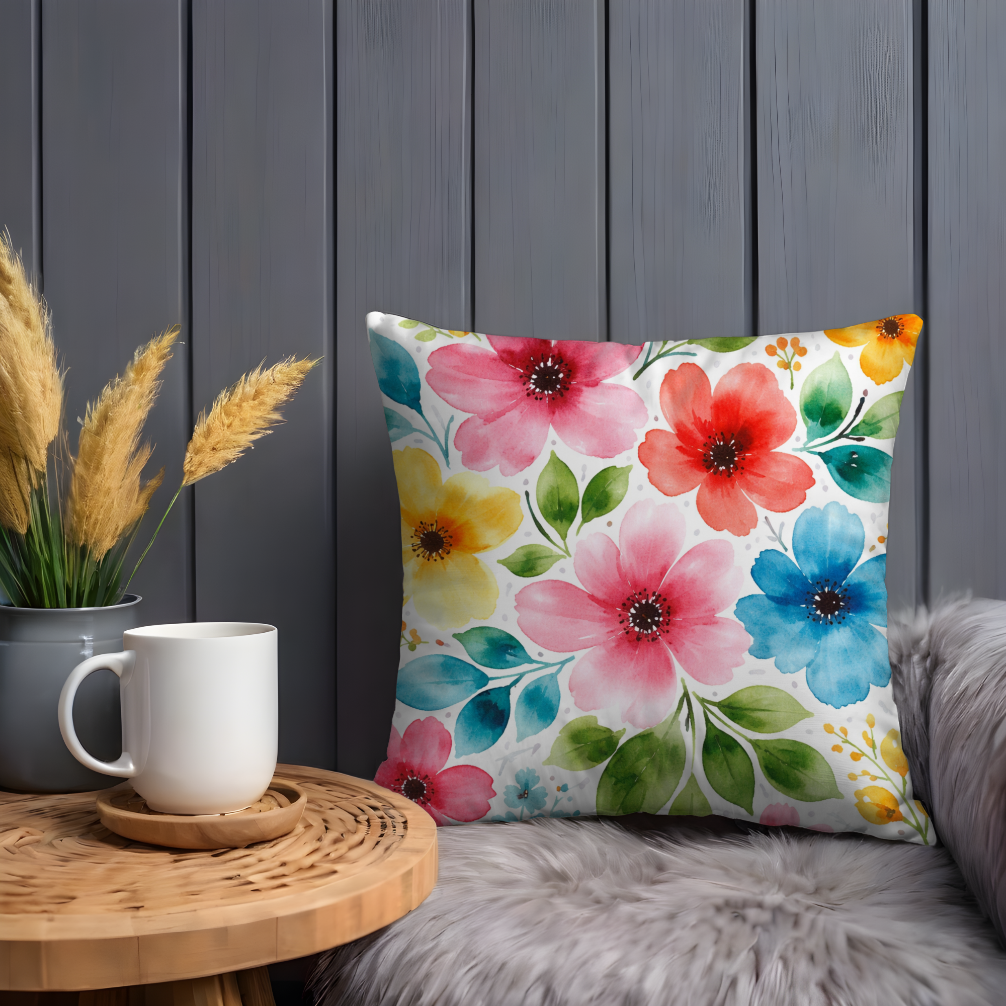 Colorful Watercolor Flower Pillow Cover – Fresh Floral Art | Cottagecore Decor
