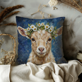 Baby Goat Flower Crown Pillow Cover | Cute Animal Art | Whimsical Nature Decor