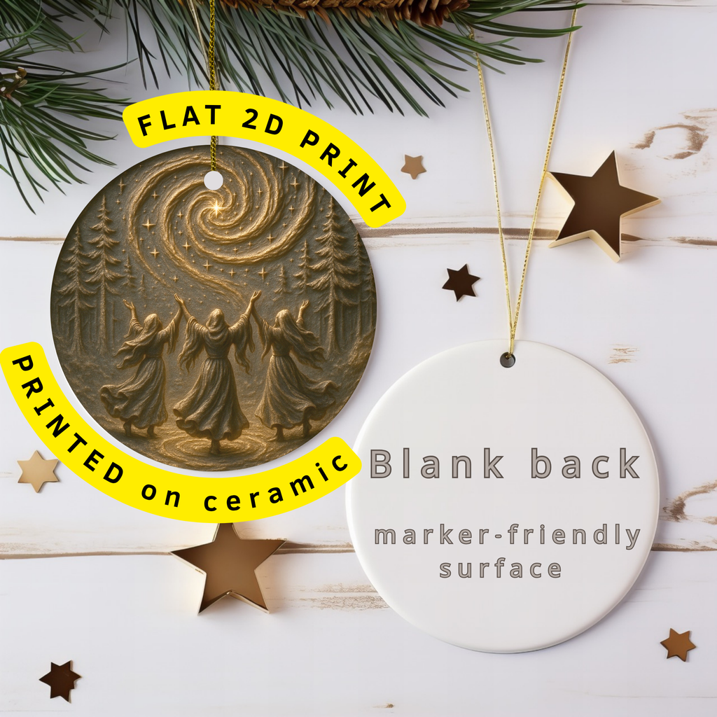Golden Spiral Witches Ceramic Ornament – Pagan Yule Celestial Decor