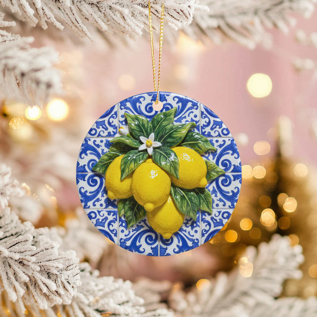 Lemon Tile Ceramic Ornament – Mediterranean Kitchen Decor