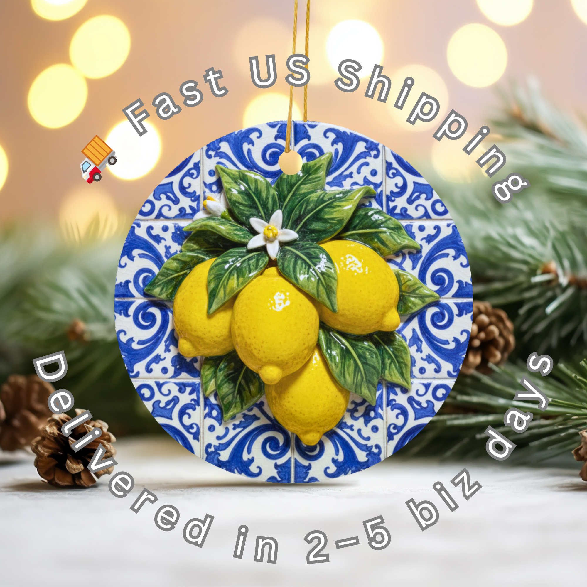 Lemon Tile Ceramic Ornament – Mediterranean Kitchen Decor