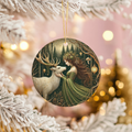 Forest Woman and White Stag Ceramic Ornament – Pagan Celestial Forest Decor