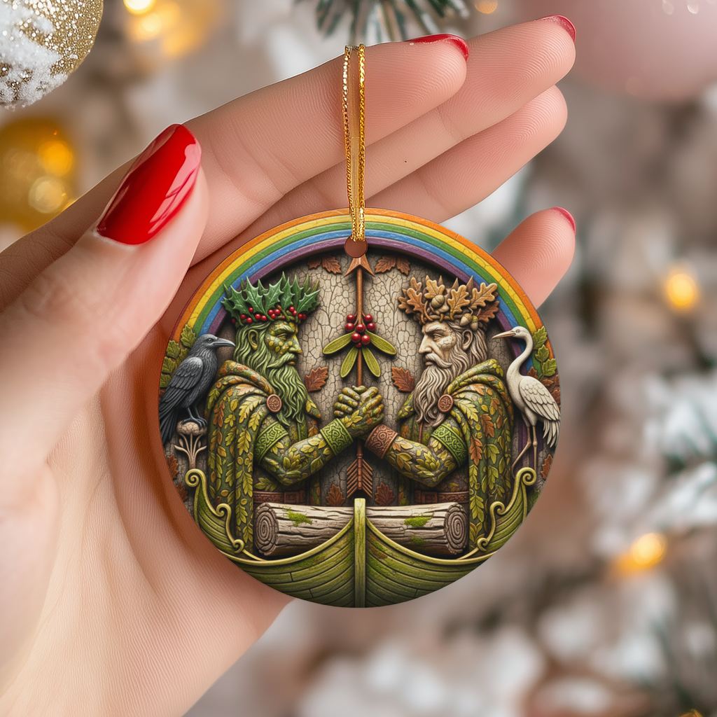 Green Man Oak King Ceramic Ornament – Pagan Celestial Nature Decor