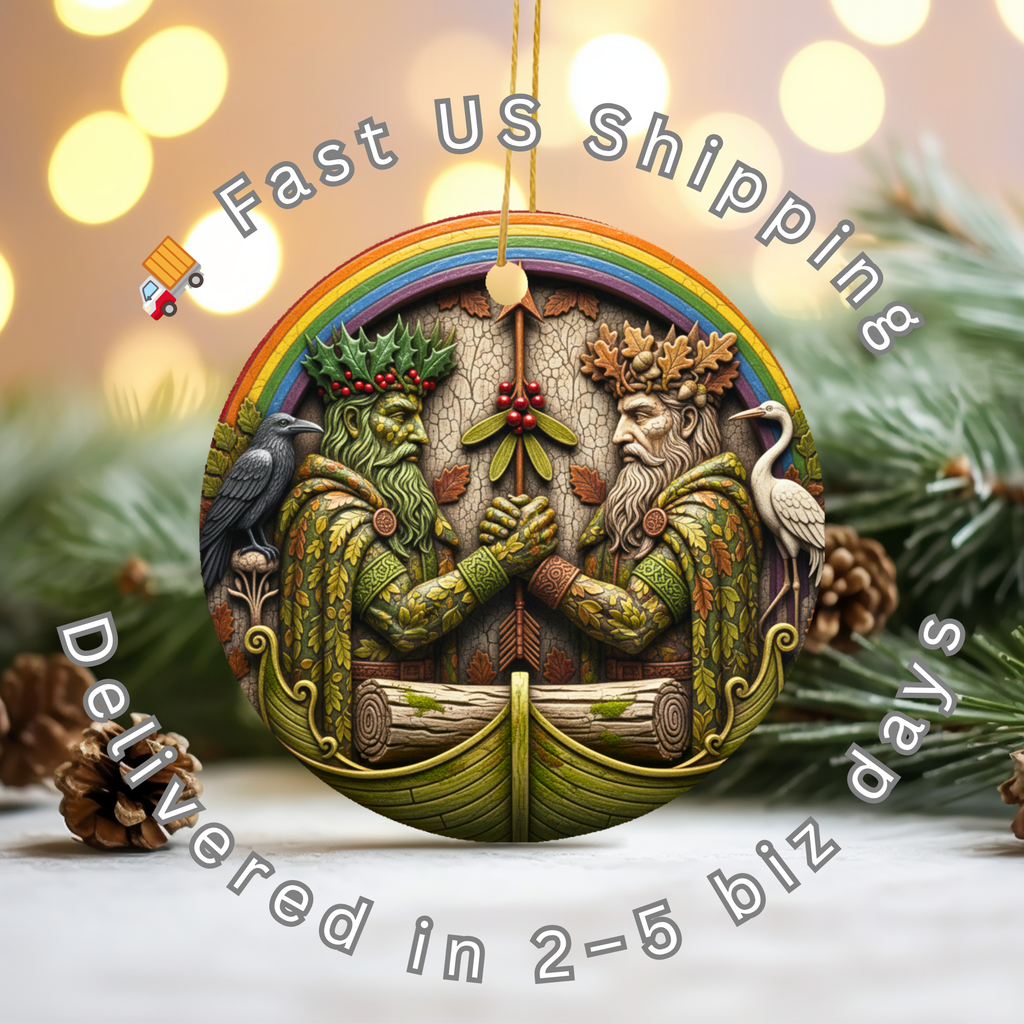 Green Man Oak King Ceramic Ornament – Pagan Celestial Nature Decor