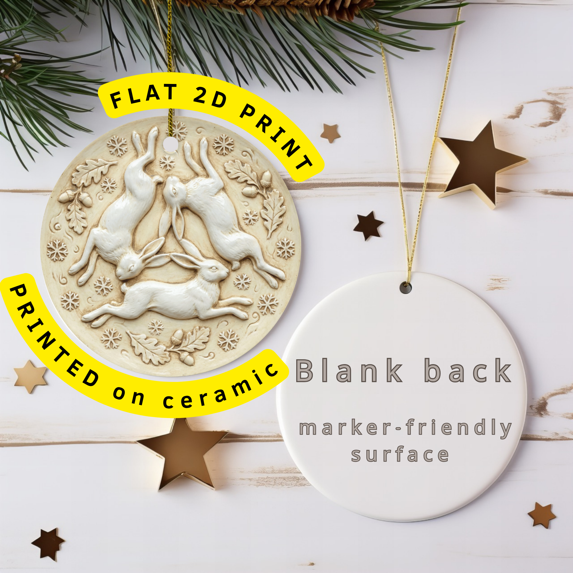 Three Hares Ceramic Ornament – Pagan Yule Folklore Decor