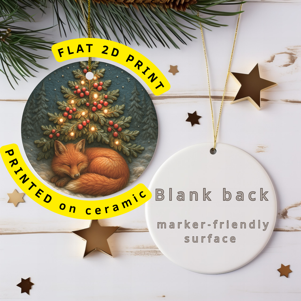 Sleeping Fox Ceramic Ornament – Winter Woodland Christmas Decor