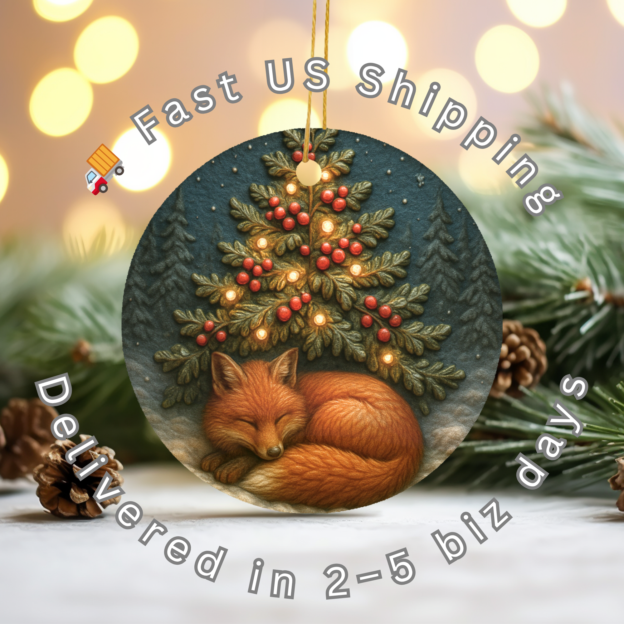 Sleeping Fox Ceramic Ornament – Winter Woodland Christmas Decor