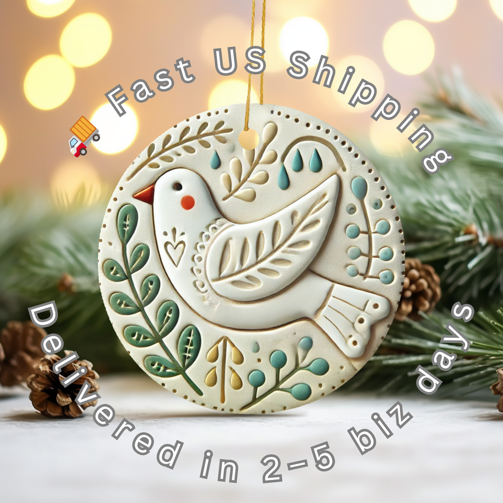 Folk Art Dove Ceramic Ornament – Nordic Folk Holiday Decor