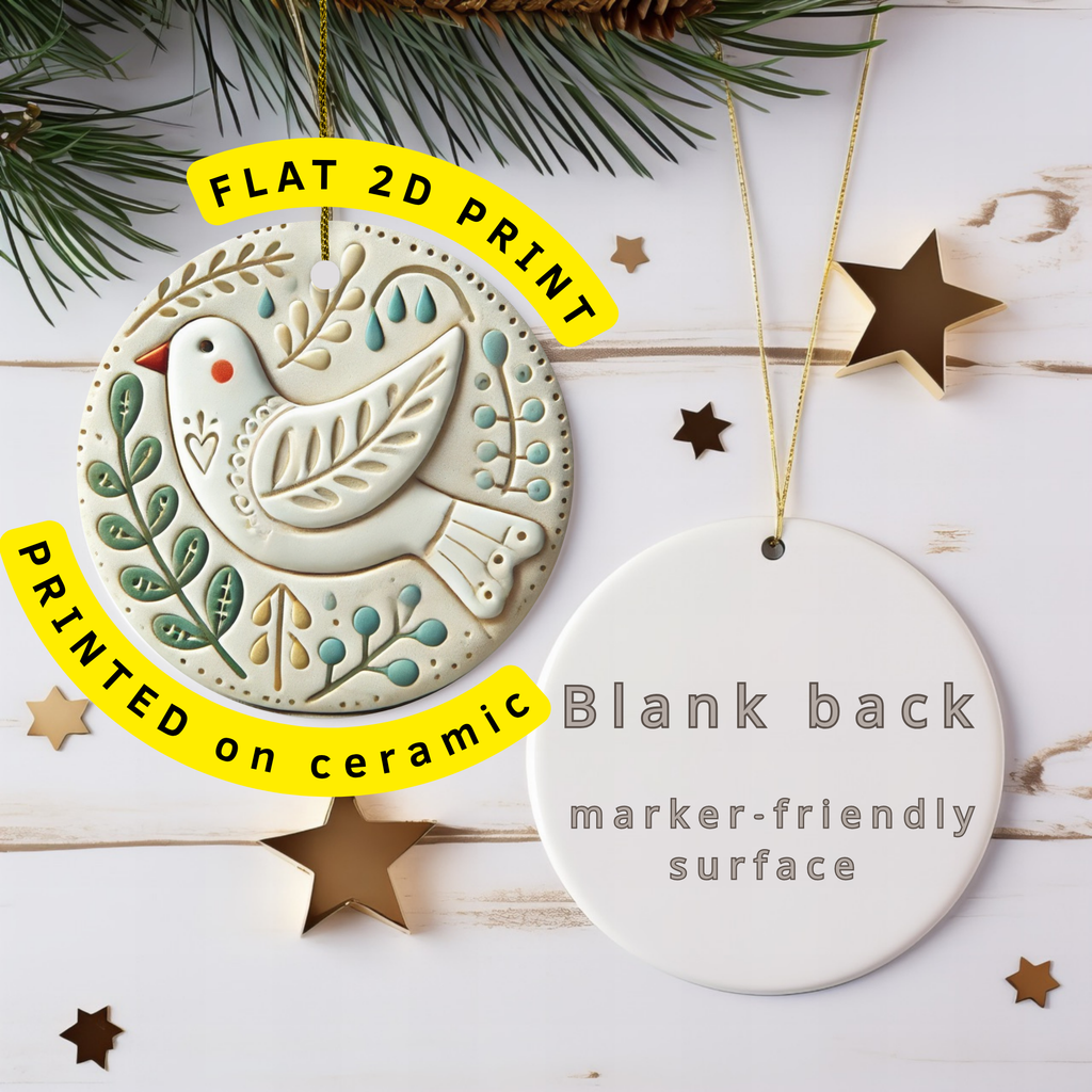 Folk Art Dove Ceramic Ornament – Nordic Folk Holiday Decor