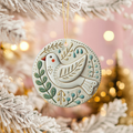 Folk Art Dove Ceramic Ornament – Nordic Folk Holiday Decor