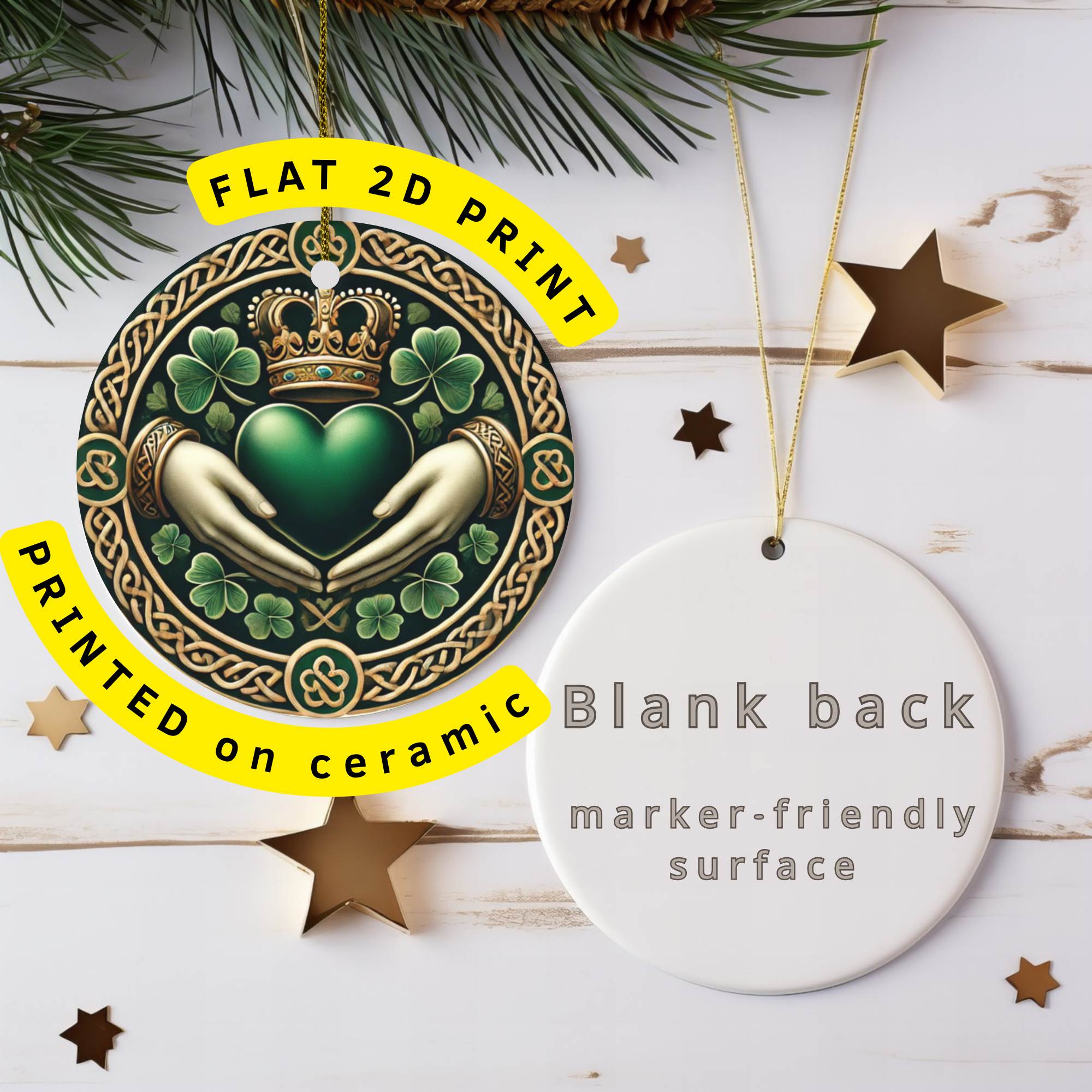 Celtic Claddagh Heart Ceramic Ornament – Celtic Heart Keepsake Decor