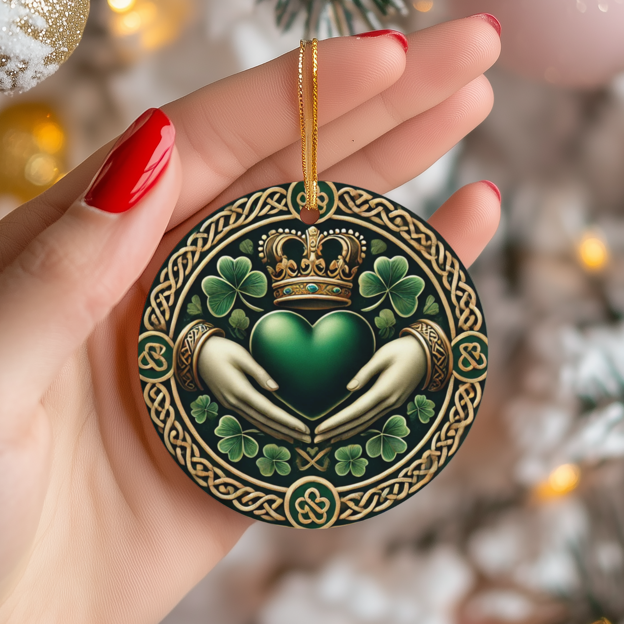 Celtic Claddagh Heart Ceramic Ornament – Celtic Heart Keepsake Decor