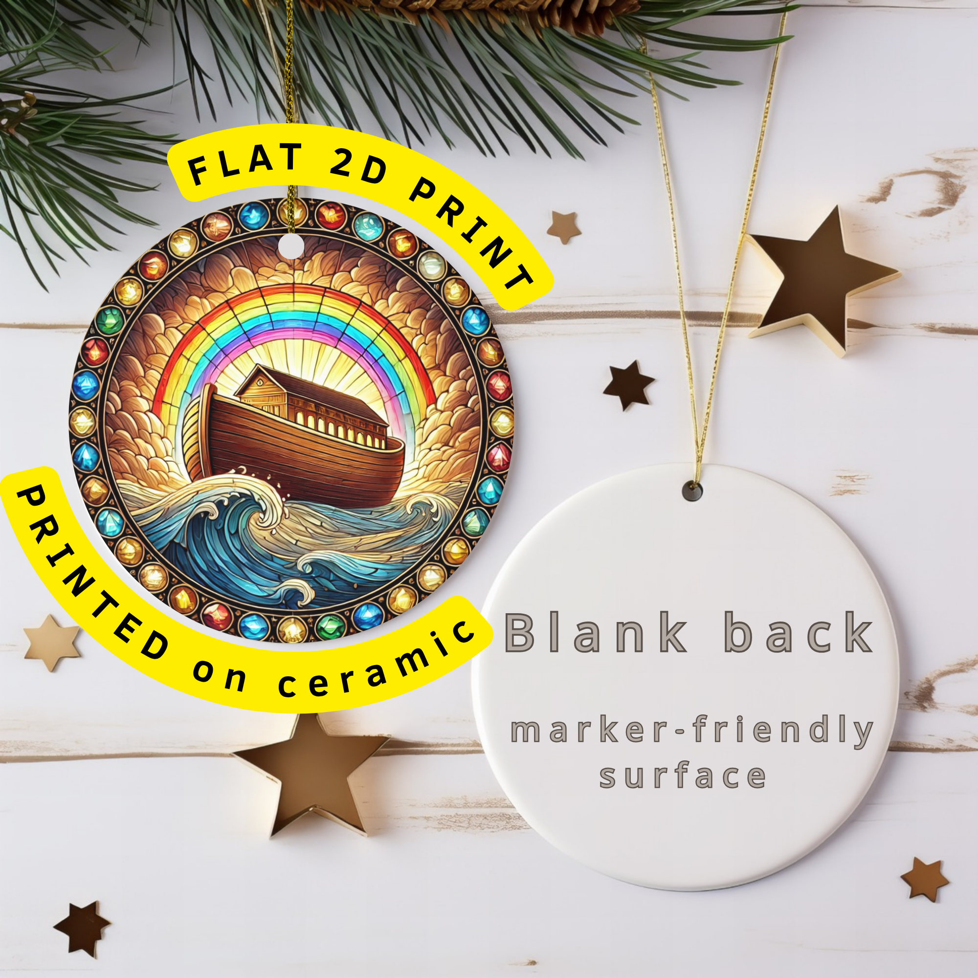 Noahs Ark Ceramic Ornament – Christian Christmas Keepsake Decor