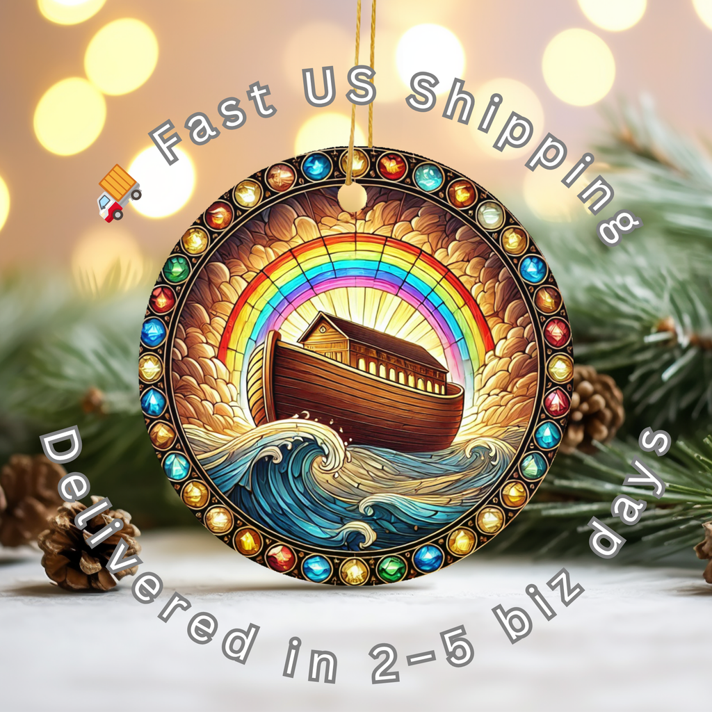 Noahs Ark Ceramic Ornament – Christian Christmas Keepsake Decor