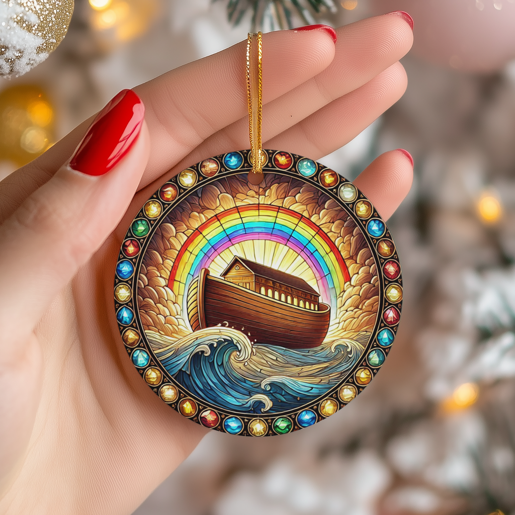 Noahs Ark Ceramic Ornament – Christian Christmas Keepsake Decor