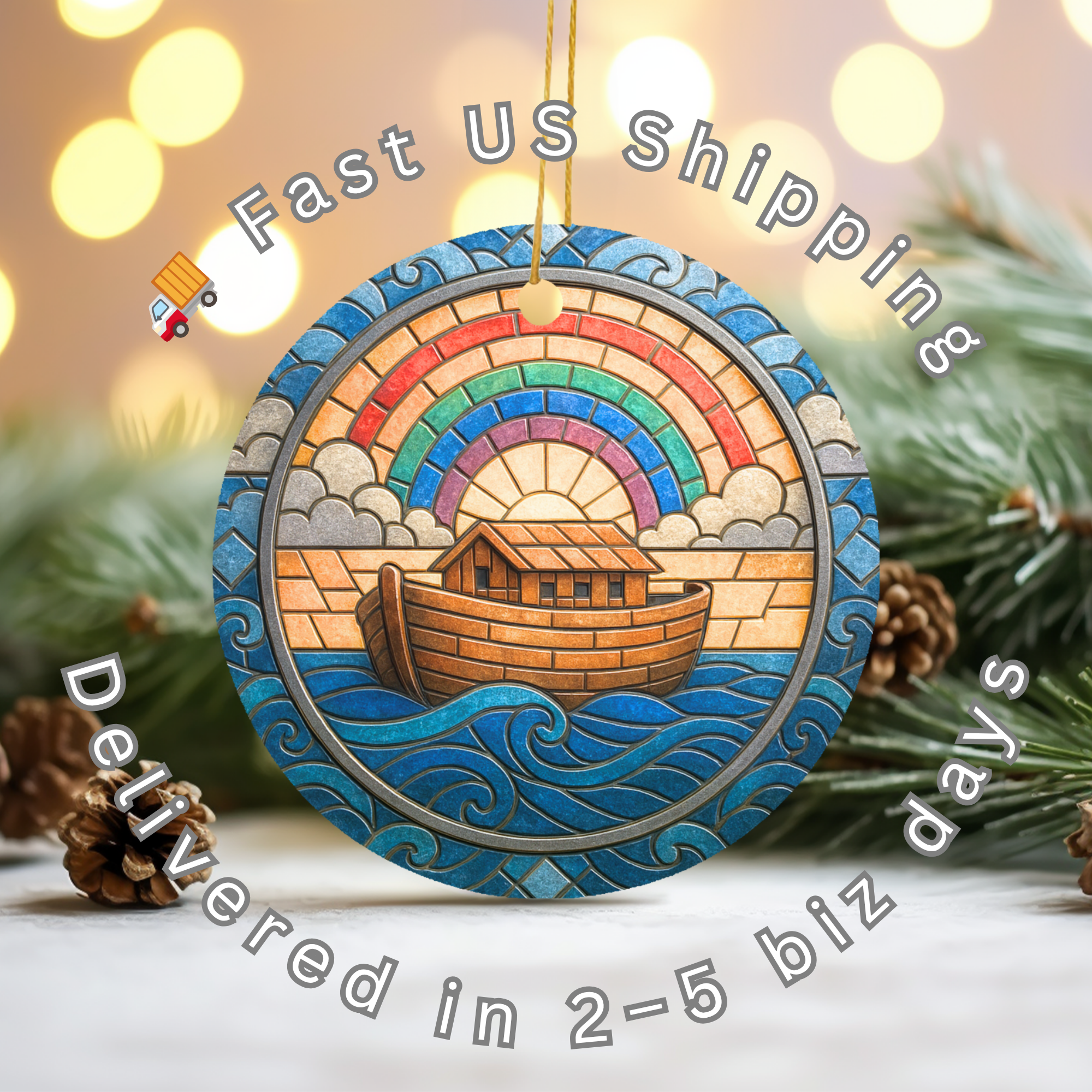 Noahs Ark Ceramic Ornament – Christian Christmas Keepsake Decor