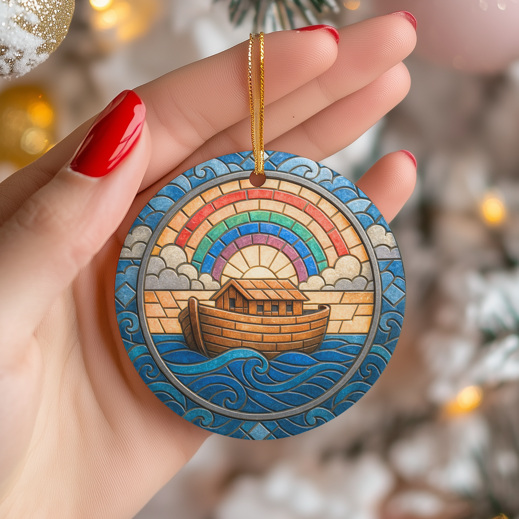 Noahs Ark Ceramic Ornament – Christian Christmas Keepsake Decor