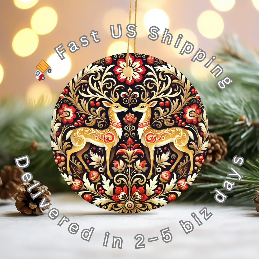 Nordic Reindeer Ceramic Ornament – Woodland Christmas