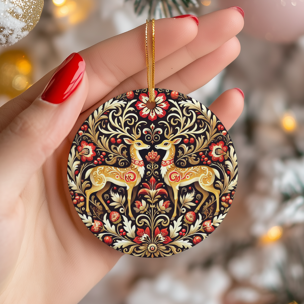 Nordic Reindeer Ceramic Ornament – Woodland Christmas