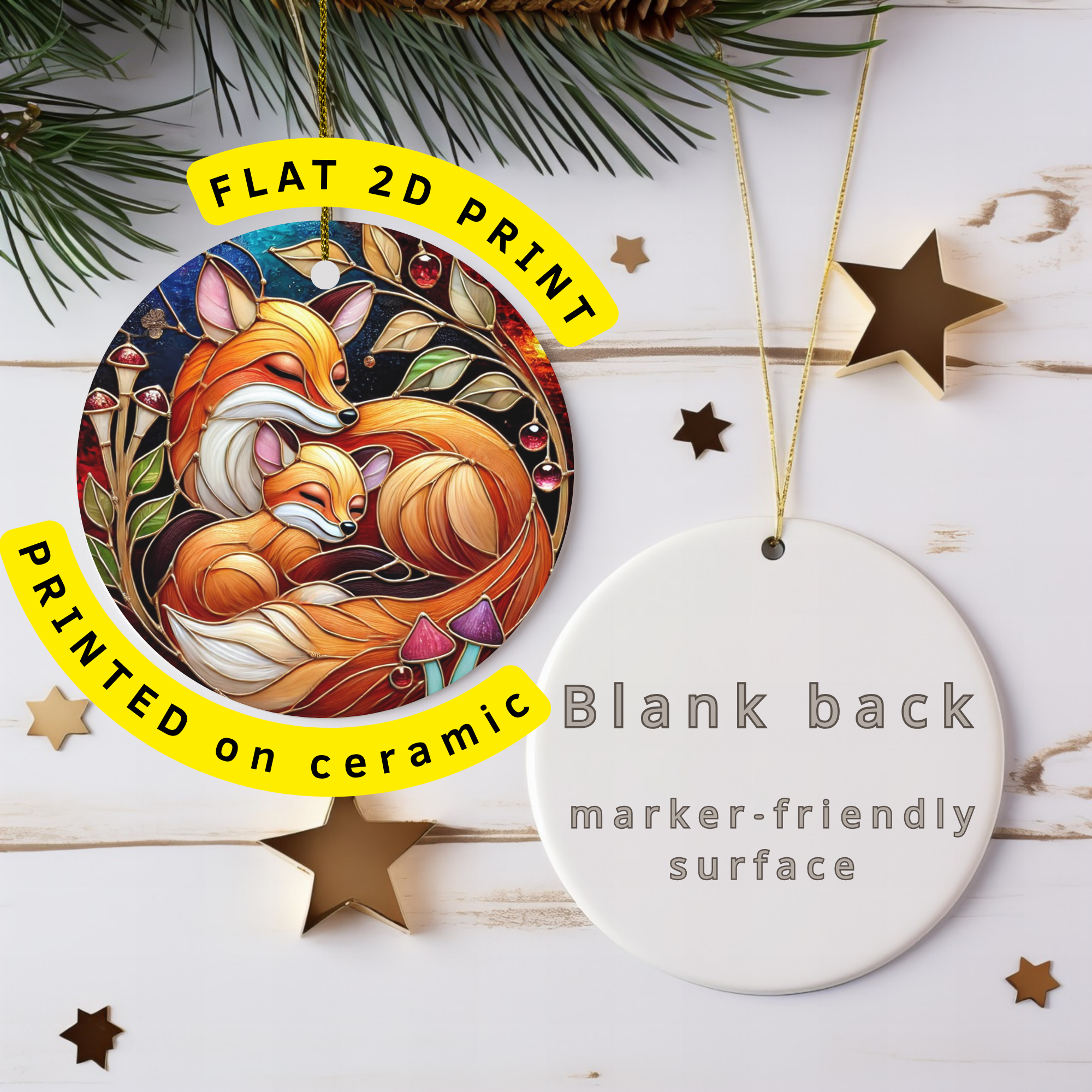 Fox and Kit Ceramic Ornament – Woodland Family Night
