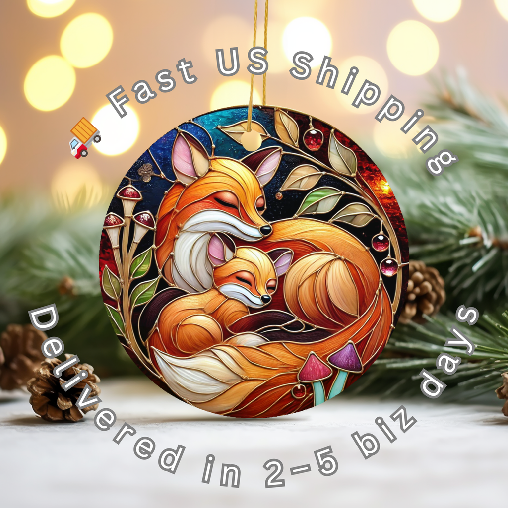 Fox and Kit Ceramic Ornament – Woodland Family Night