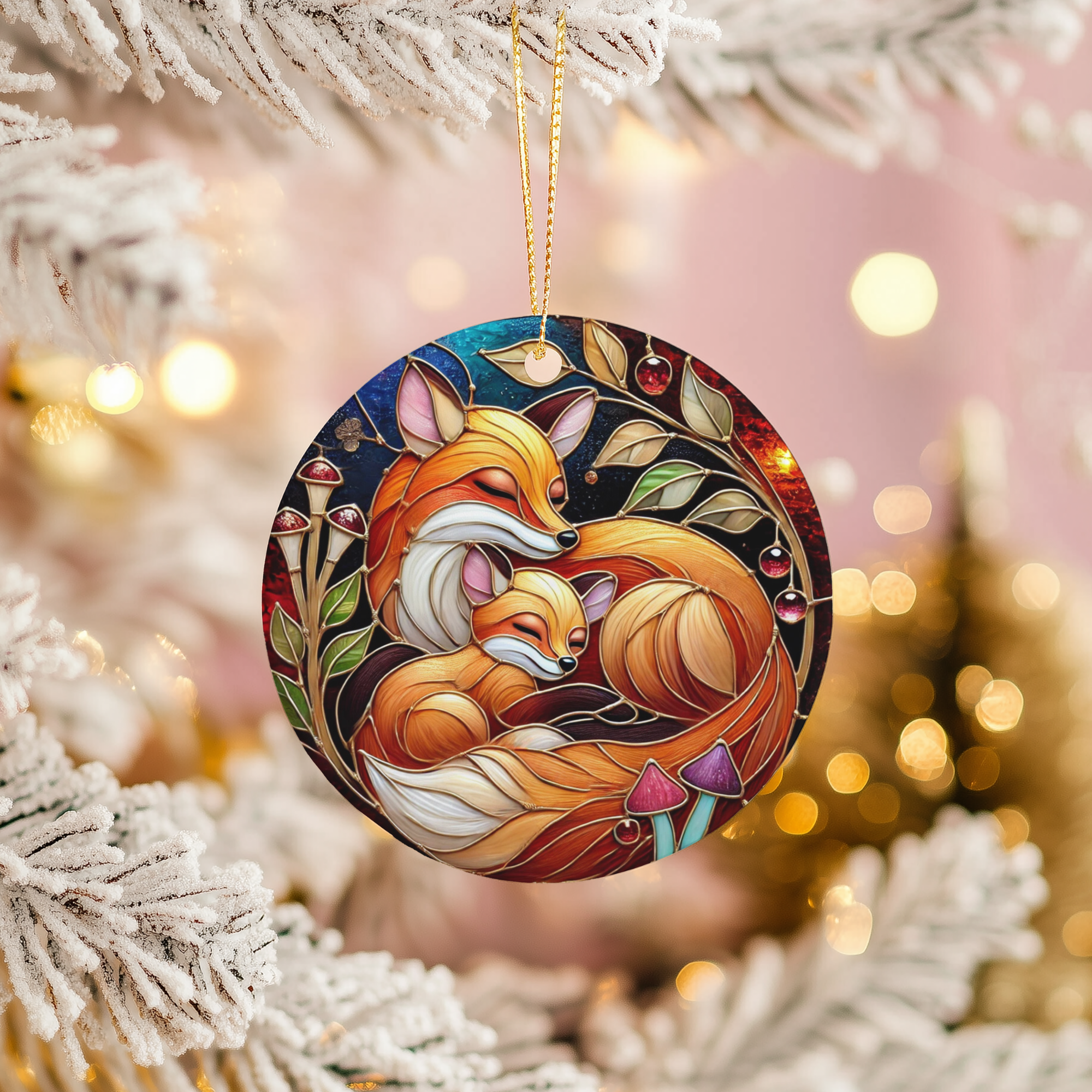 Fox and Kit Ceramic Ornament – Woodland Family Night