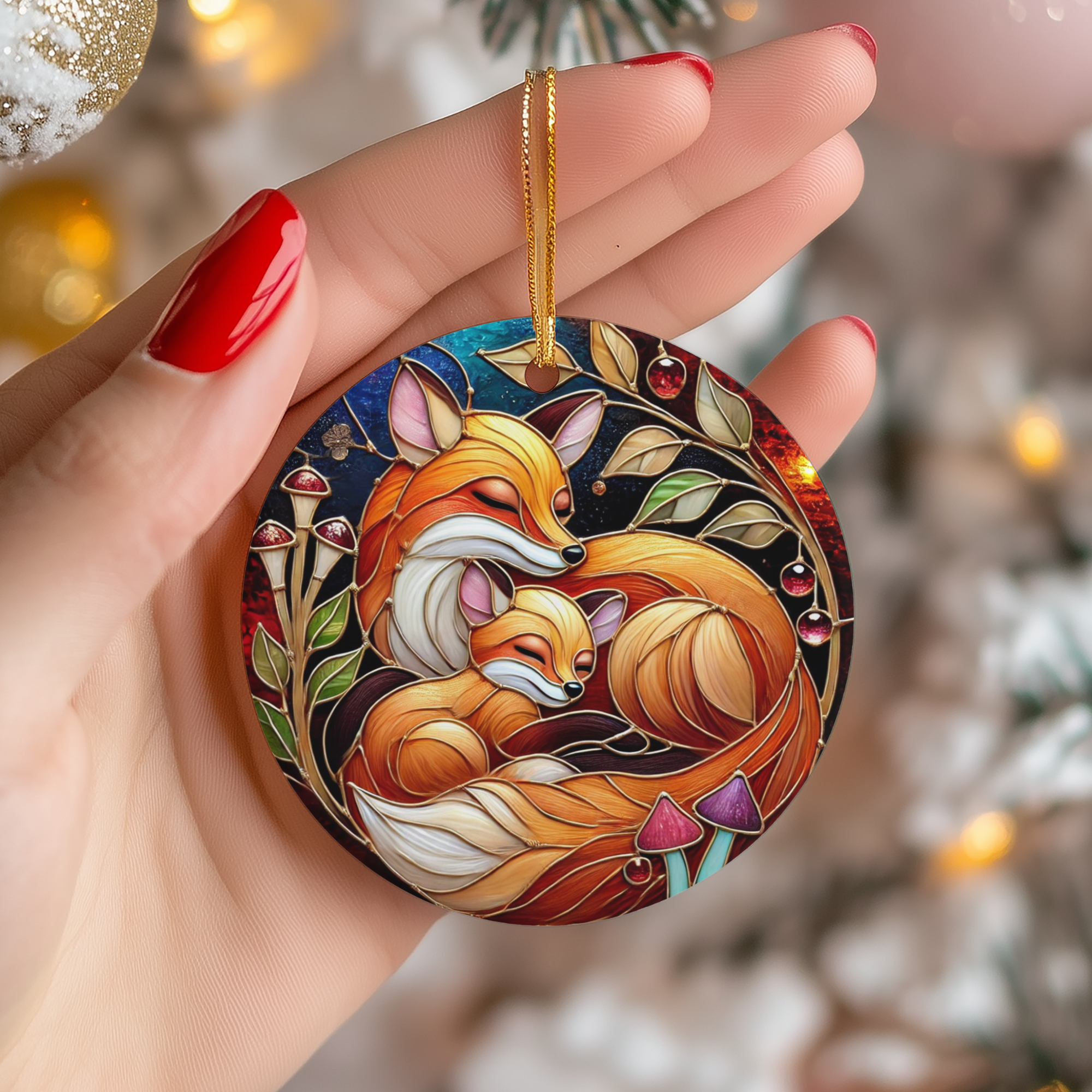 Fox and Kit Ceramic Ornament – Woodland Family Night