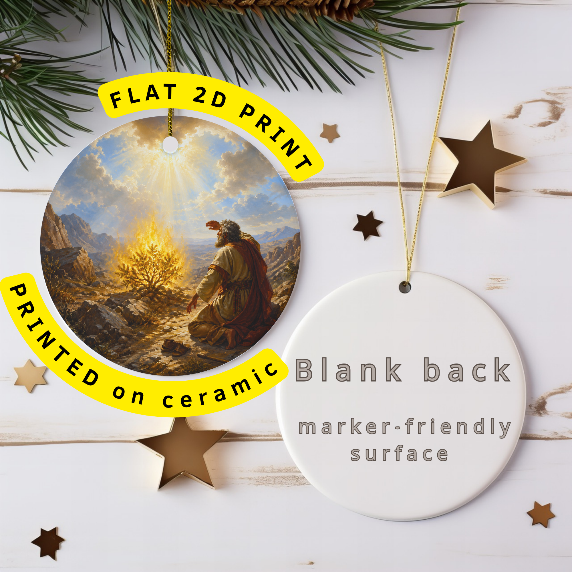 Moses and the Burning Bush Ceramic Ornament – Biblical Holiday Story