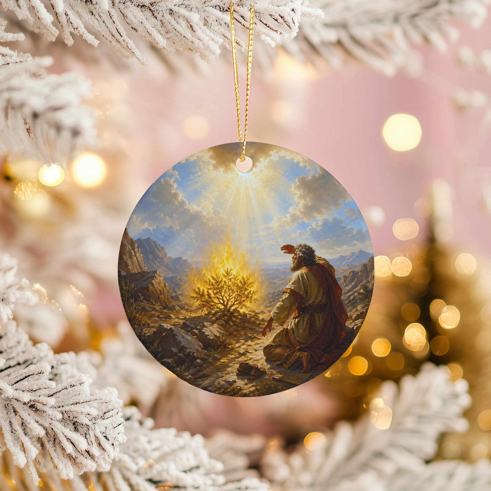 Moses and the Burning Bush Ceramic Ornament – Biblical Holiday Story