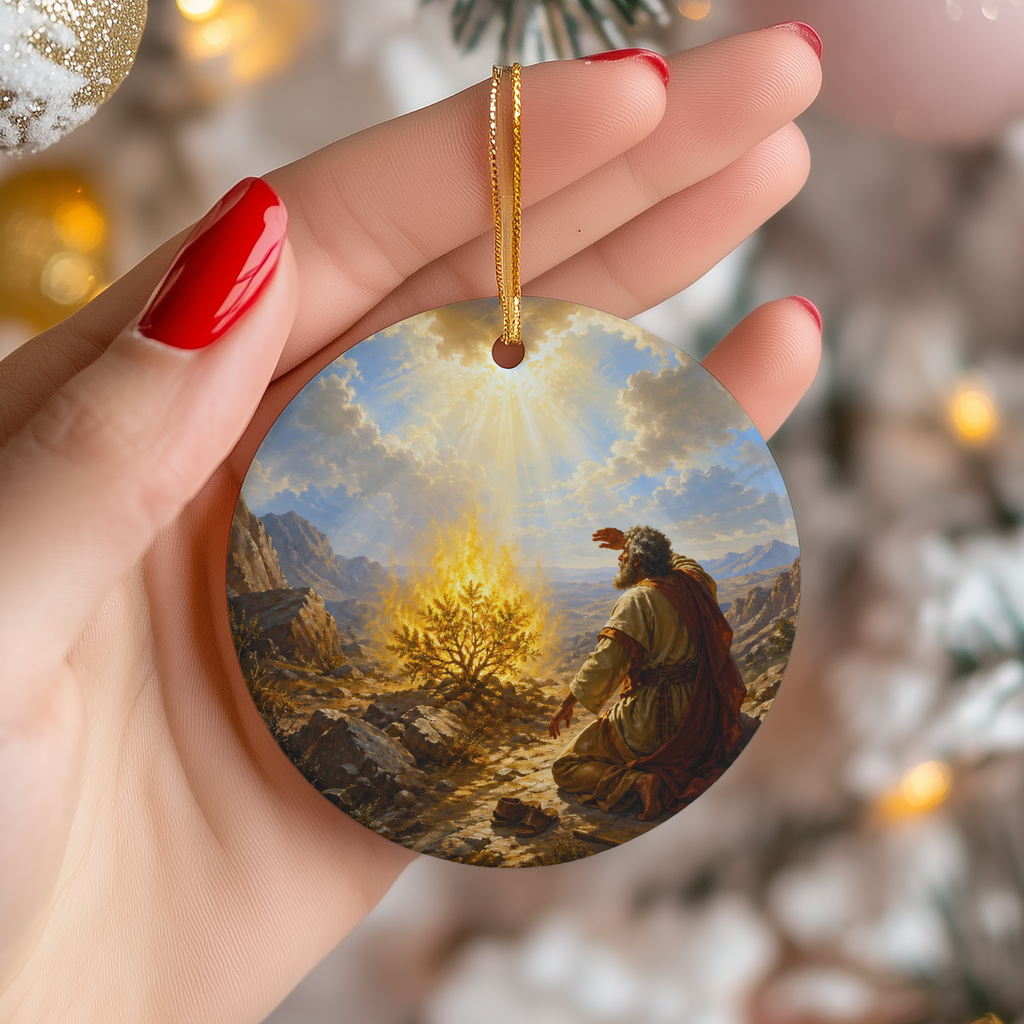 Moses and the Burning Bush Ceramic Ornament – Biblical Holiday Story