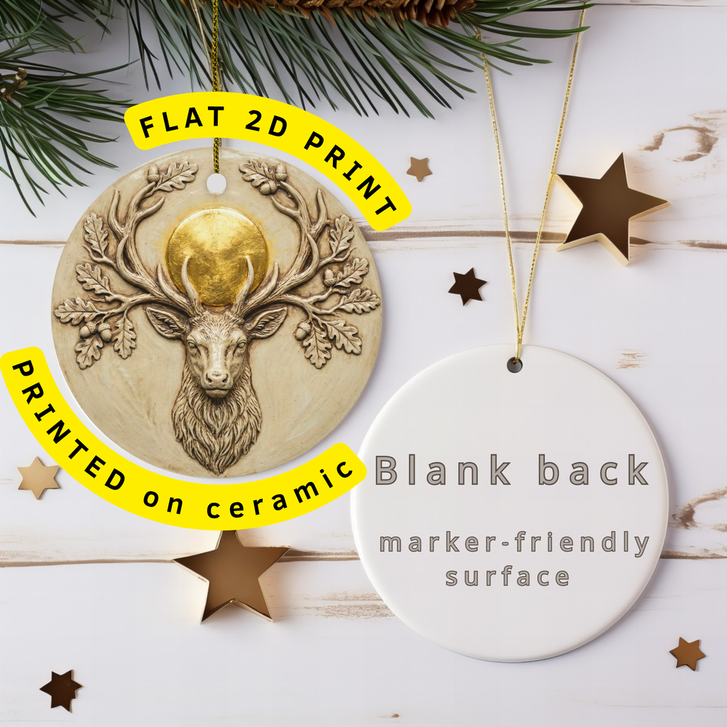 Horned God Cernunnos Stag Ceramic Ornament – Pagan Yule Nature
