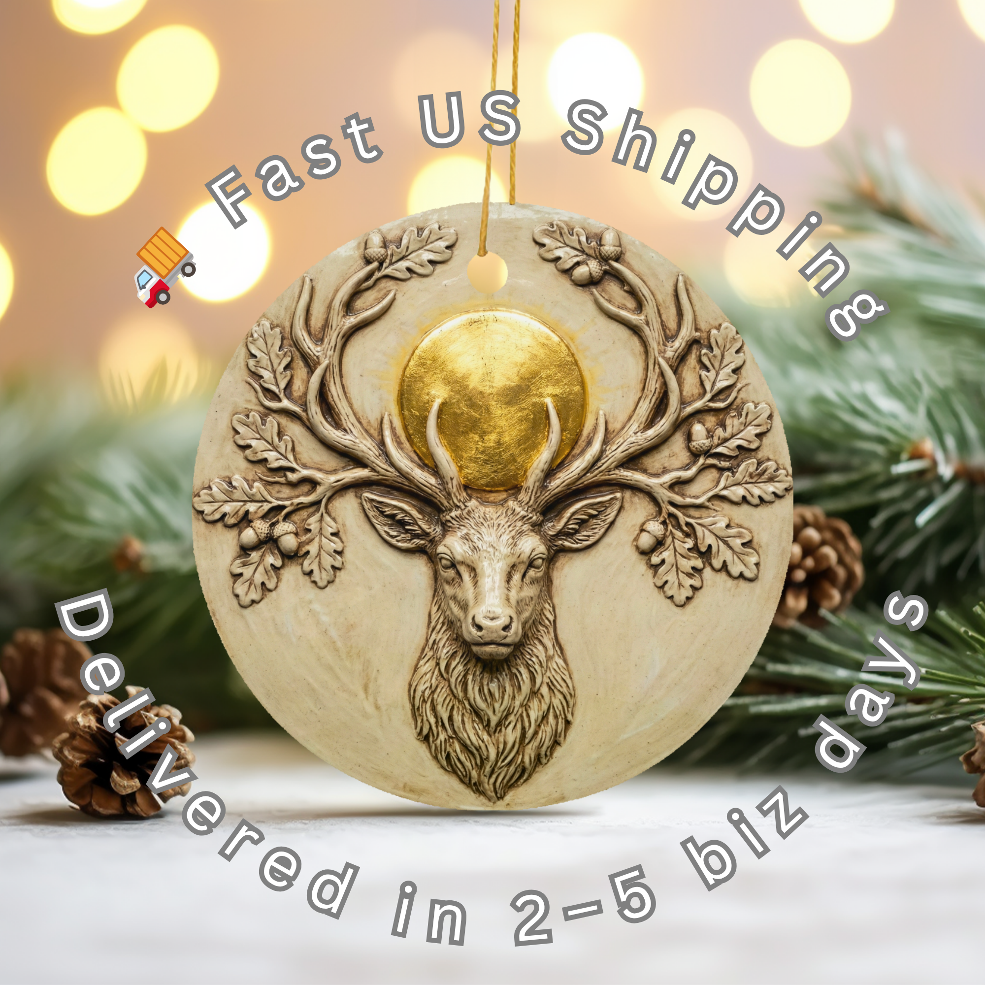 Horned God Cernunnos Stag Ceramic Ornament – Pagan Yule Nature
