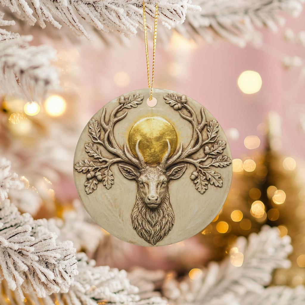 Horned God Cernunnos Stag Ceramic Ornament – Pagan Yule Nature