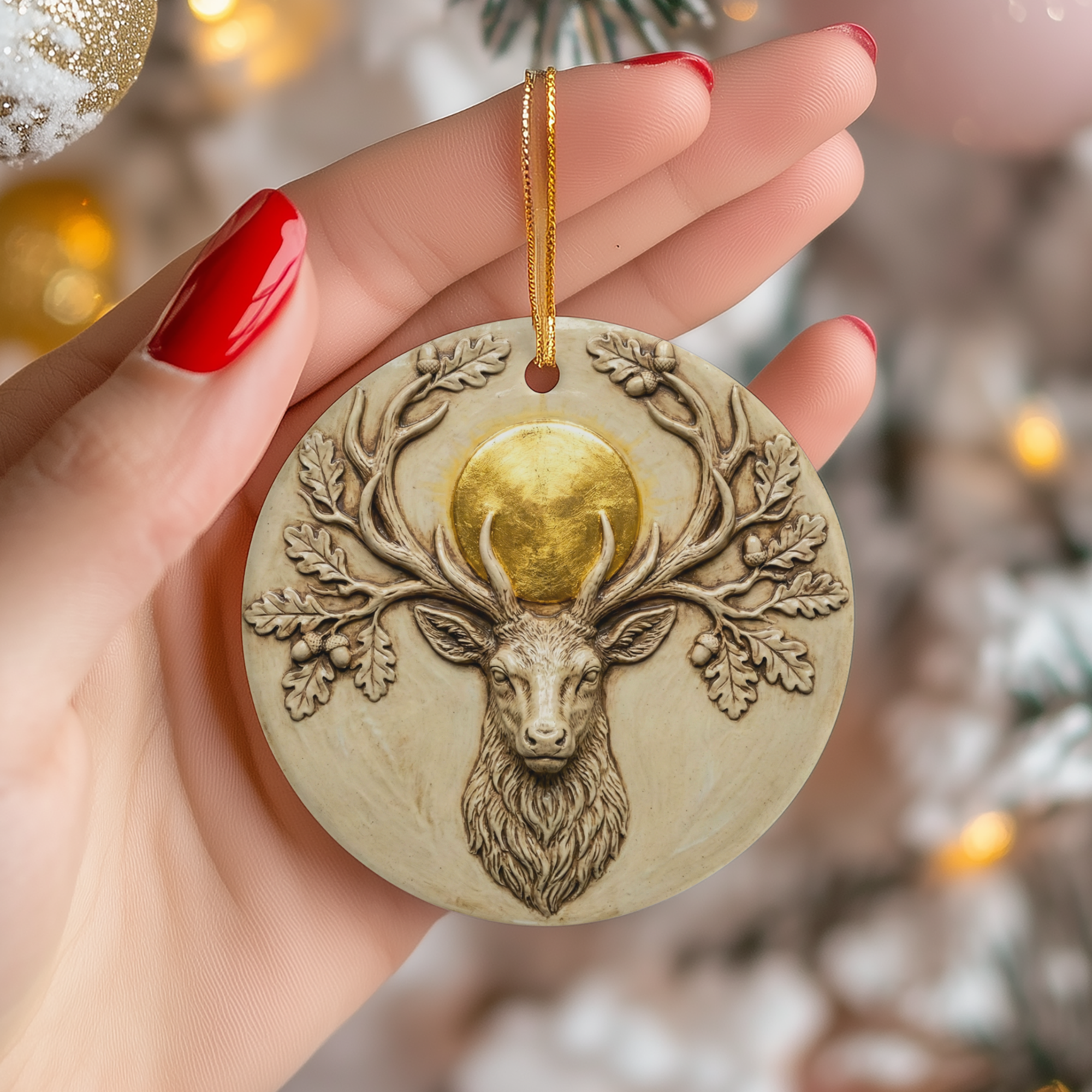 Horned God Cernunnos Stag Ceramic Ornament – Pagan Yule Nature