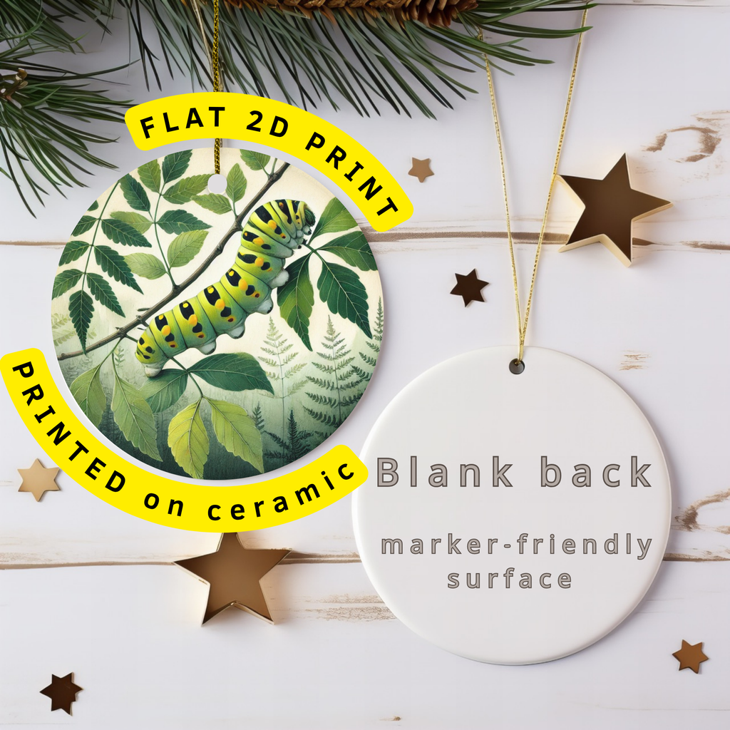 Green Caterpillar Ceramic Ornament – Whimsical Garden Critter
