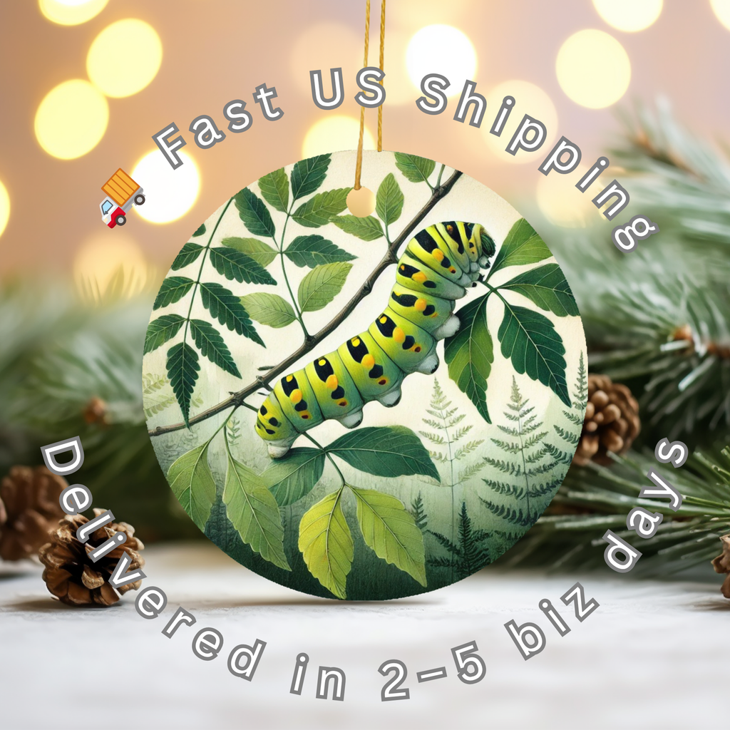 Green Caterpillar Ceramic Ornament – Whimsical Garden Critter