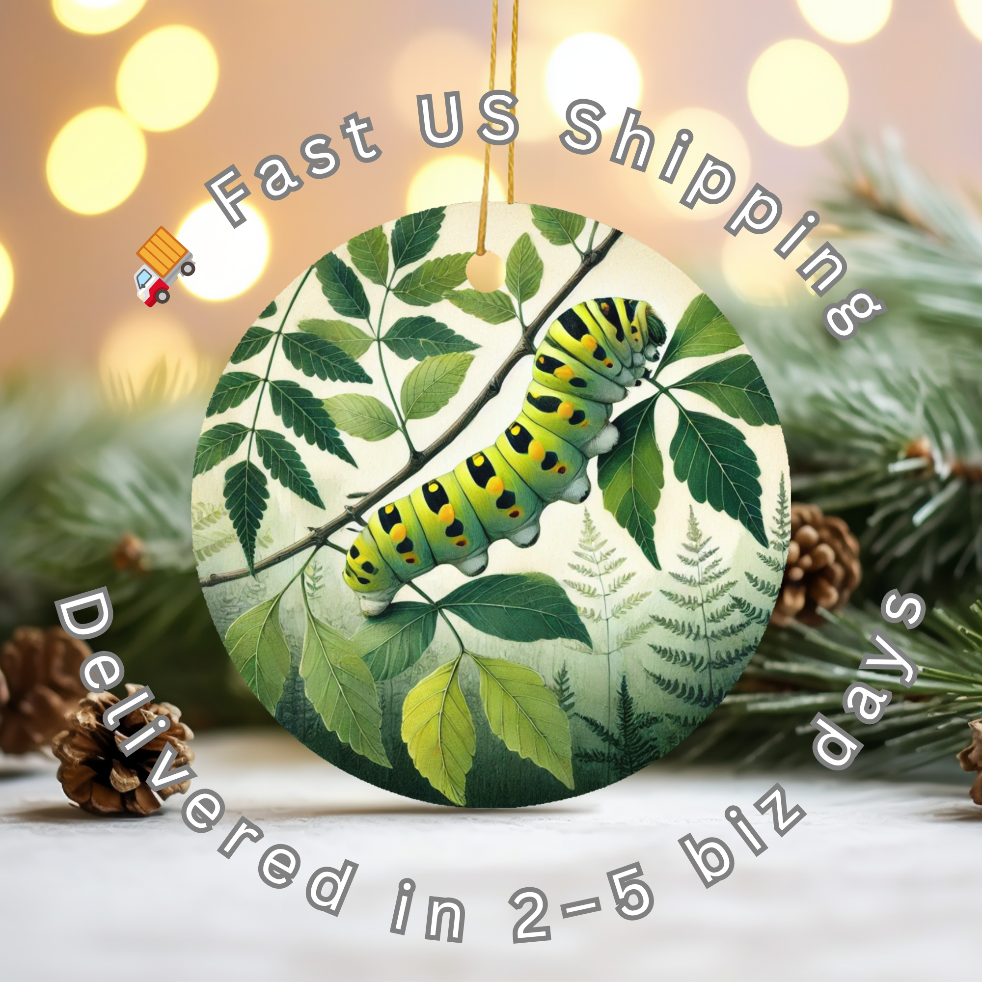 Green Caterpillar Ceramic Ornament – Whimsical Garden Critter