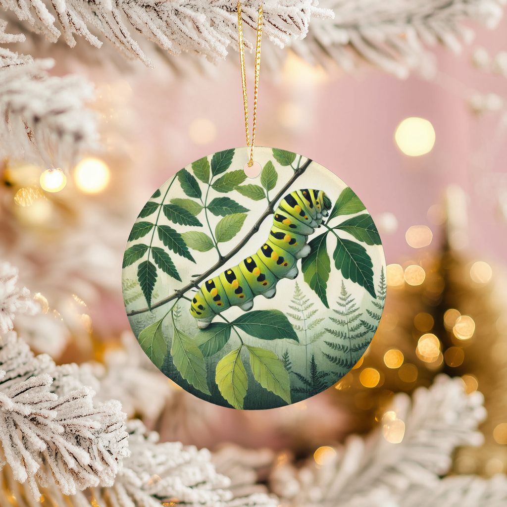 Green Caterpillar Ceramic Ornament – Whimsical Garden Critter