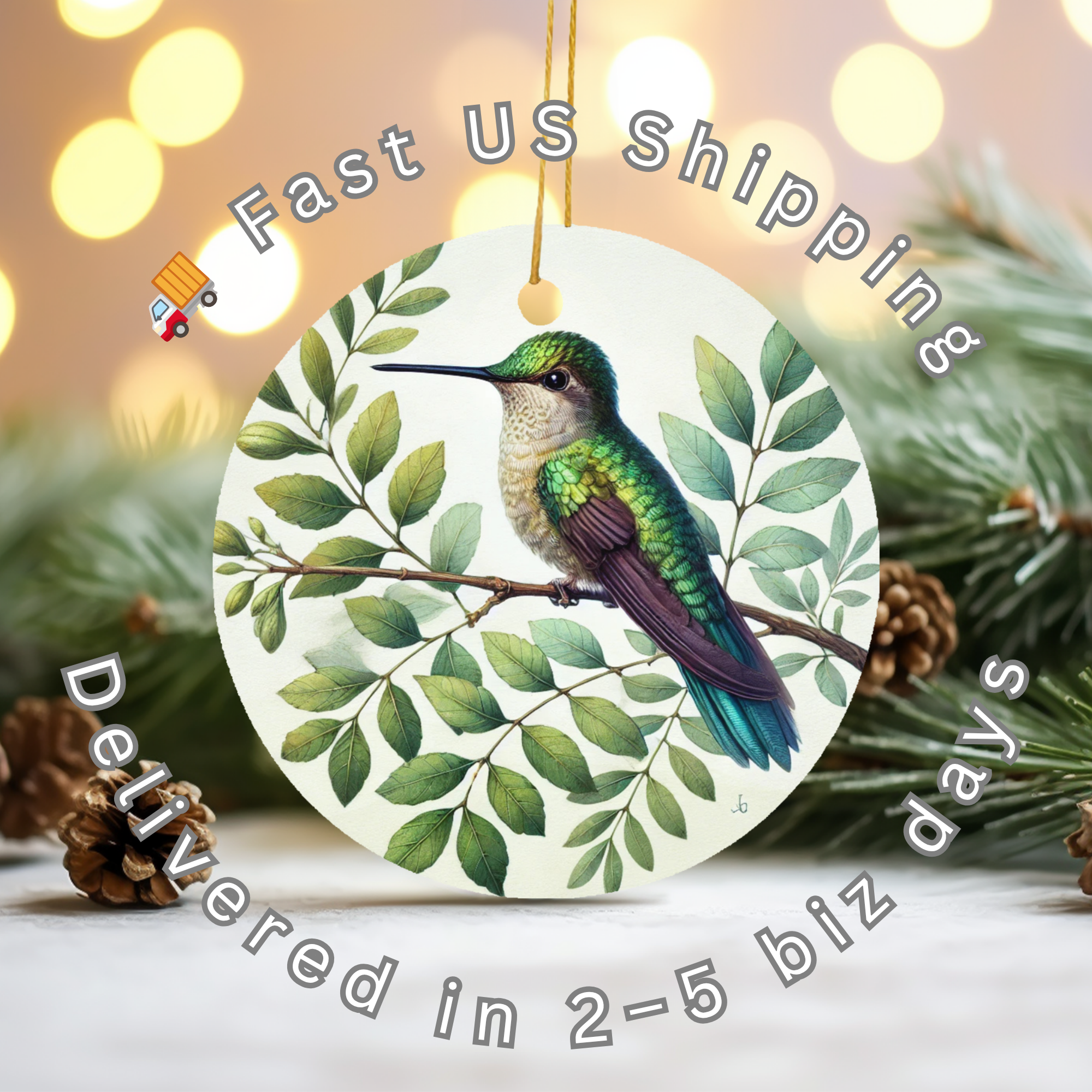 Green Hummingbird Ceramic Ornament – Botanical Garden Flight