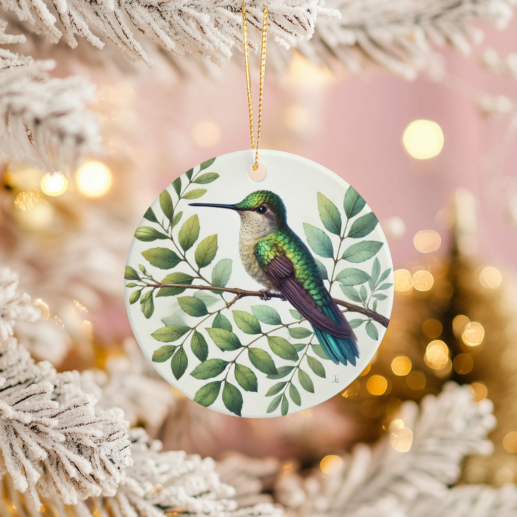 Green Hummingbird Ceramic Ornament – Botanical Garden Flight