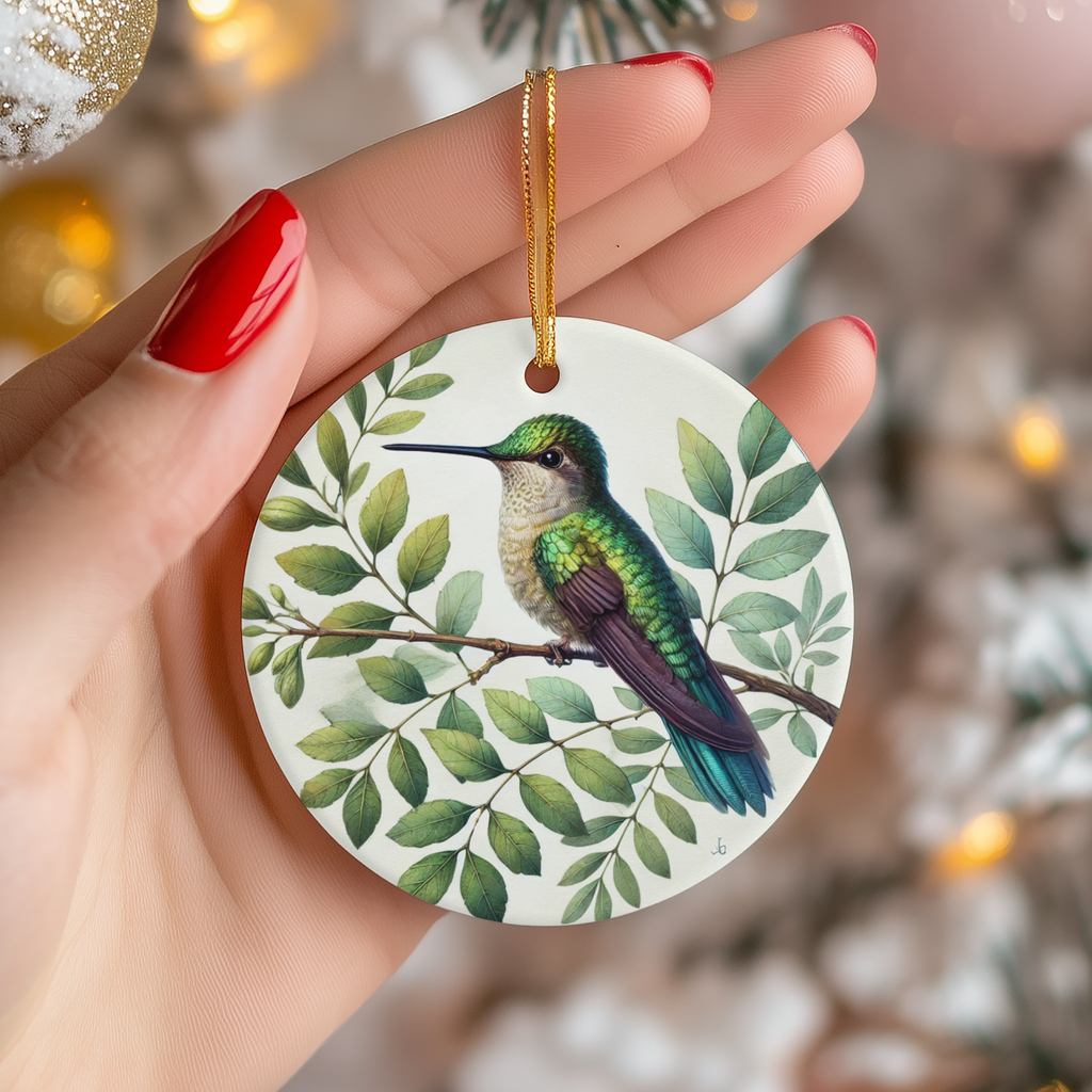 Green Hummingbird Ceramic Ornament – Botanical Garden Flight