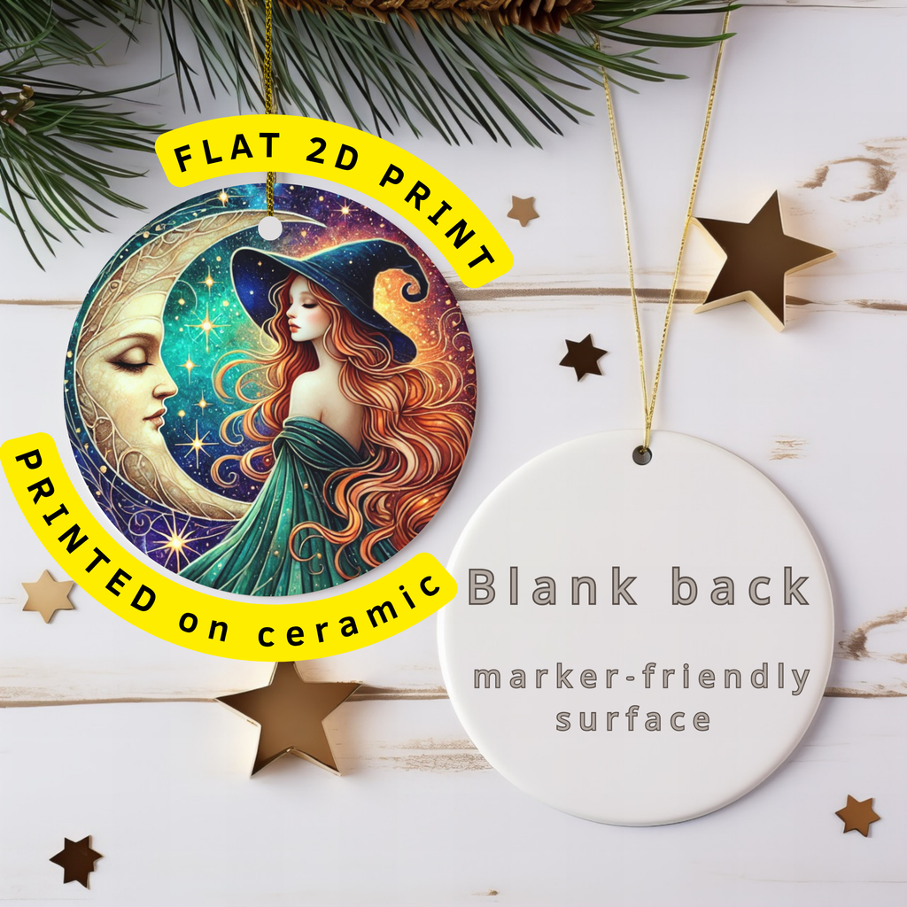 Green Witch Moon Goddess Ceramic Ornament – Pagan Yule Night