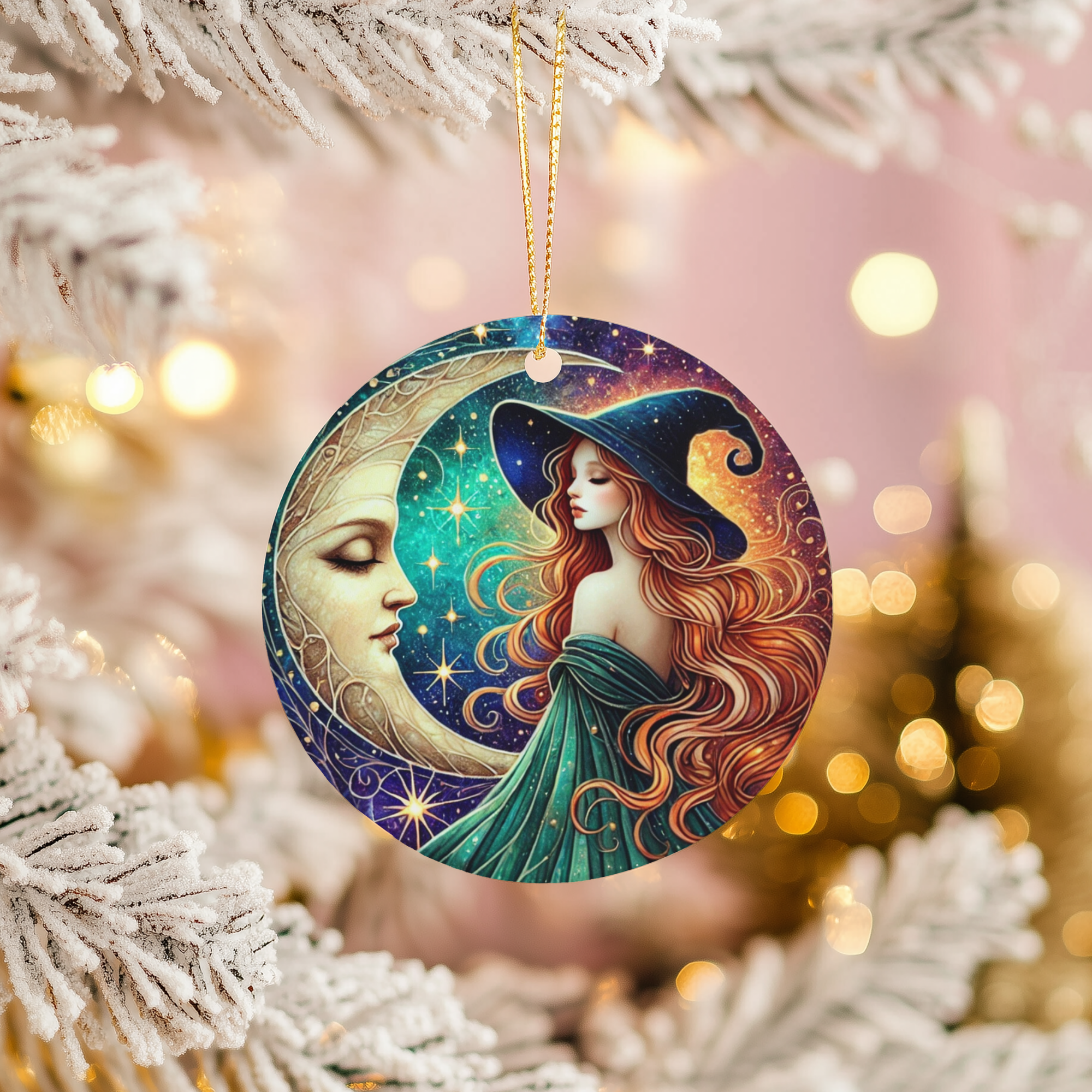 Green Witch Moon Goddess Ceramic Ornament – Pagan Yule Night