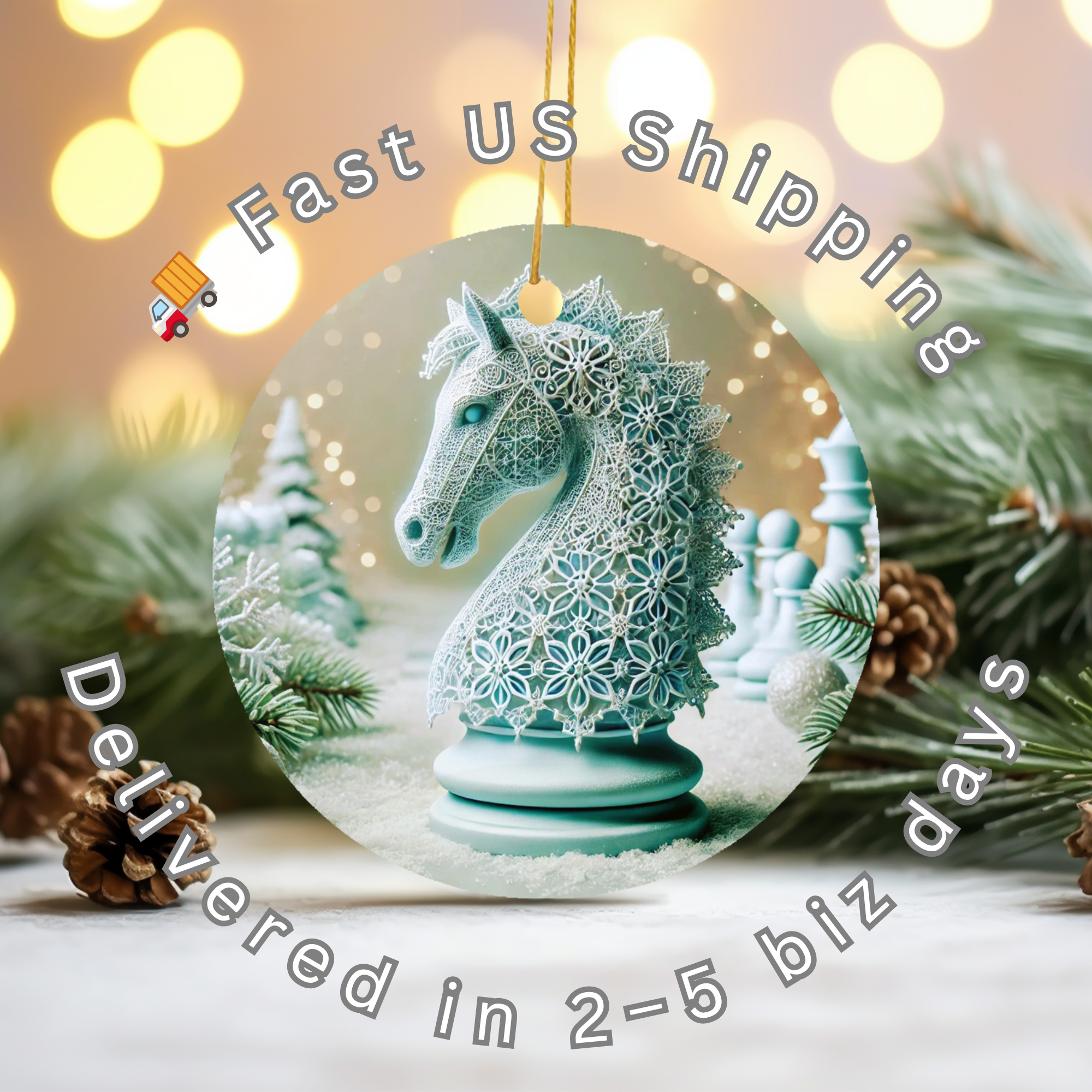Chess Knight Ceramic Ornament – Holiday Game Motif